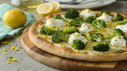 Broccoli and ricotta pizza topped with lemon zest showcases vibrant colors and fresh flavors for a delightful dining experience