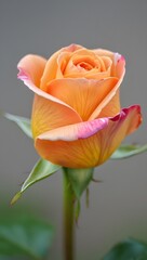 Vibrant Orange Rose Closeup with Green Leaves