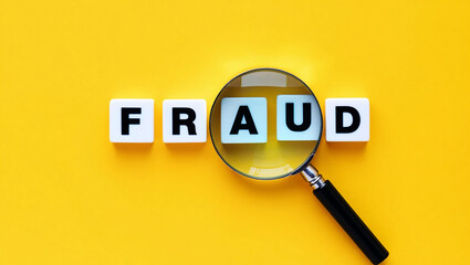Magnifying Glass Over Fraud Word Cubes investigation discovery