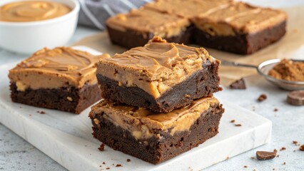 Indulgent dessert creation featuring rich chocolate brownies layered with creamy peanut butter goodness