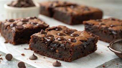 Decadent chocolate chip brownies with a rich texture and irresistible aroma from the kitchen, perfect for any sweet craving