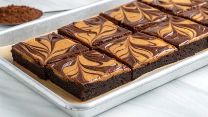Decadent caramel swirled brownies fresh from the oven, perfect for any dessert lover to indulge in