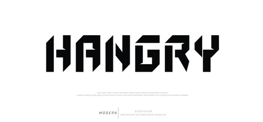 Hangry Creative logo simple modern urban alphabet font. Digital abstract futuristic, logo, music, sport, minimal technology typography. Simple numeric vector illustration