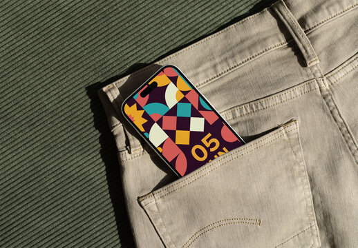 Mockup of Smartphone Resting in Jeans Pocket