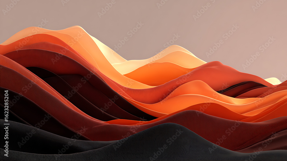Poster flowing abstract waves of warm gradient colors background