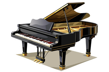 vector of A professional black grand piano with a white background or...