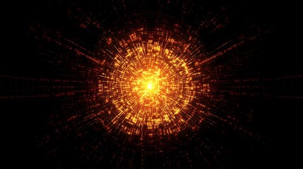 A radial burst of glowing binary digits with a dark-to-light gradient