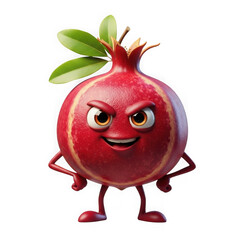 An angry pomegranate character with leaves isolated on white isolated on transparent background
