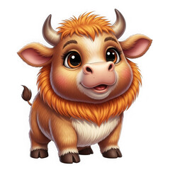 Naklejka premium A cute fluffy calf with horns isolated on transparent background