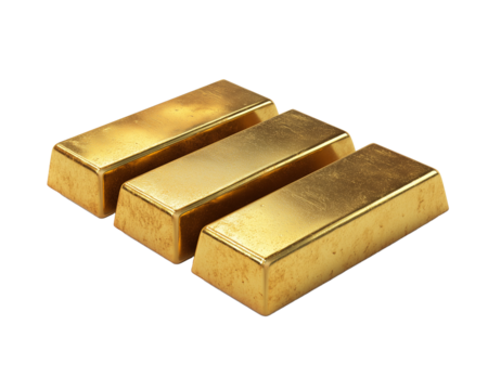 3 gold bars on transparent background