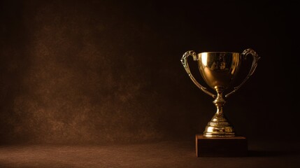 Elegant display of golden trophy on pedestal in dark setting, suitable for achievement promotions, award announcements, or corporate branding.