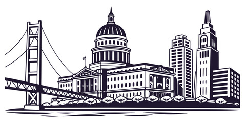 California City Vector: Sacramento's State Capitol, Tower Bridge & Wells Fargo Centre