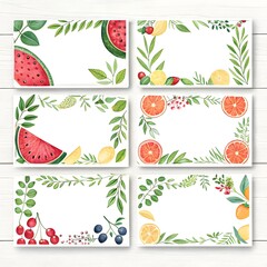 Summer Garden Party Printable Label Cards – Watercolor Fruits & Leaves on A4 Sheet – Buffet & Seating Decor