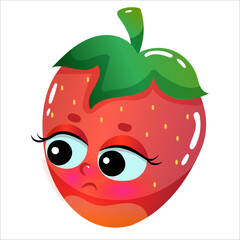 Sad kawaii strawberry character with big eyes and cute expression.