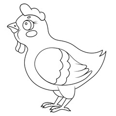 Cute cartoon chicken outline for kids coloring pages.