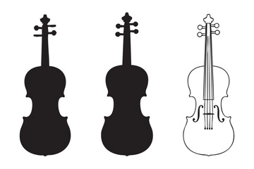 Black and white outline and silhouette of a cello or double bass contrabass string instrument © MD. HASAN ALI