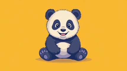 Fototapeta premium Cute panda illustration against a mustard background.