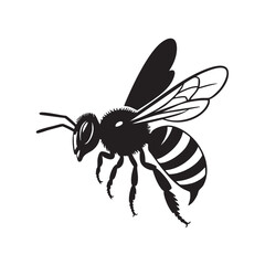 Black and white silhouette illustration of a bee in flight insect flying