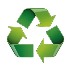Green recycling symbol with arrows on a transparent background. Iconic green recycling symbol