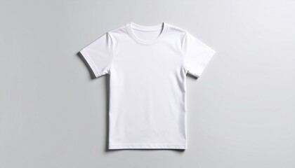 Clean white crew neck t-shirt mockup on a neutral background. An empty template for apparel design and branding presentation.