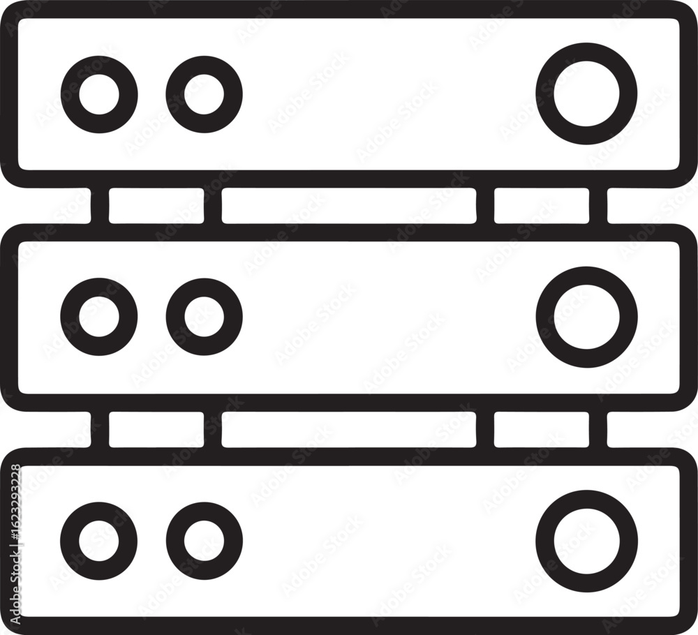 Poster clean outline icon representing a stack of three server racks in a data center