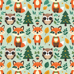 Naklejka premium A cheerful and cute kawaii seamless vector pattern featuring adorable bears, smiling clouds, rainbows, and suns on a blue sky background.