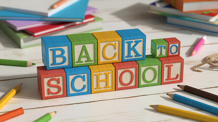 Excitedly welcome the new school year with vibrant ABC blocks and colorful pencils, creating a fun and educational atmosphere for learning.