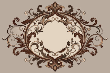Ornate vintage oval frame with floral swirls isolated on white background