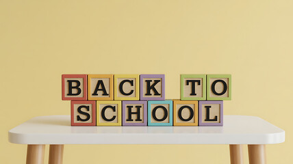 Colorful alphabet blocks spell out 'BACK TO SCHOOL' on a white table, evoking excitement for educational beginnings and learning adventures.