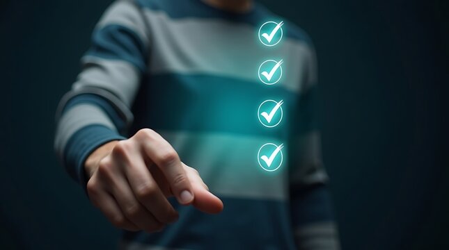 Businessman hand pressing a virtual button on a digital touch screen interface