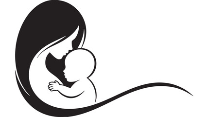 Black and white silhouette of mother holding baby with flowing hair vector