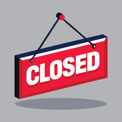 Red closed sign hanging isolated on white background