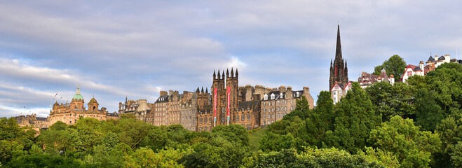 Edinburgh city historic buildings skyline panorama, sightseeing Scotland, explore United Kingdom, travel Europe