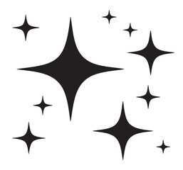 Obraz premium Black four pointed star shapes scattered on white background sparkle shine