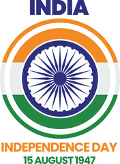India Independence Day - Tricolor Flag Emblem with Ashoka Chakra - 15 August 1947