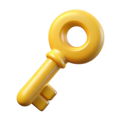 3d golden key isolated on transparent background