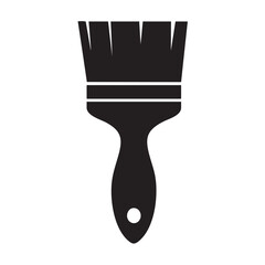 Black silhouette of a paint brush with bristles and handle white illustration