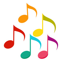Colorful musical notes vector on white background.