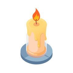 3d icon of a charming 3d illustration of a beige candle with melted wax dripping down its sides, topped with a vibrant orange and yellow flame, isolated on a plain transparent background
