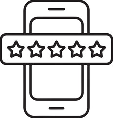 Mobile phone with five star rating icon representing customer feedback and reviews