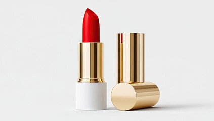 Red lipstick in a gold and white case