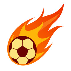 Soccer ball flying on fire vector on white background.