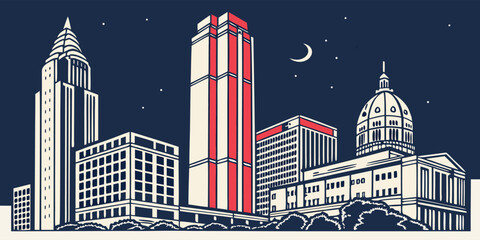 Atlanta Landmarks Silhouette Vector with Skyscrapers & SkyView