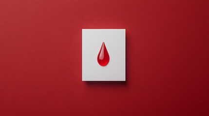 A vibrant red drop on a white square against a solid red background, symbolizing health, donation, or a visual element of striking color contrast.