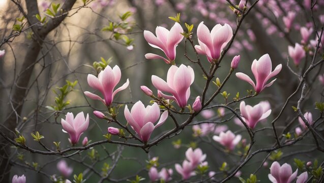 Magnolia tree with pink blossoms during springtime. - Powered by Adobe
