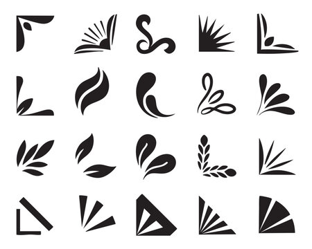 Collection of 20 black decorative corner and border elements vector 1