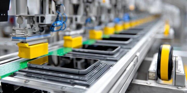 Smartphone automated factory production line and assembly line for microelectronics and consumer electronics manufacturing