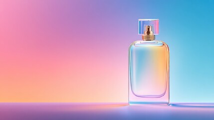 Colorful perfume bottle against a vibrant gradient background.