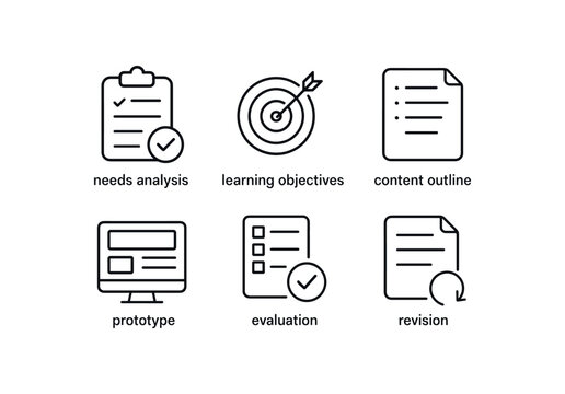simple outline stroke icon items simple outline stroke icon itemsuctional design (process): needs analysis learning objectives content outline prototype evaluation revision monoline icons