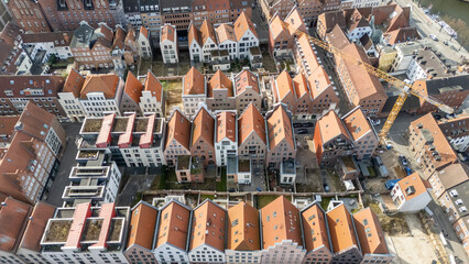 Aerial View of European Cityscape of Lubeck, Germany with Red Roofs